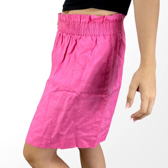00s J CREW Vintage Pink Linen Stretch Waist Paper Bag Skirt - Picture 3 of 10